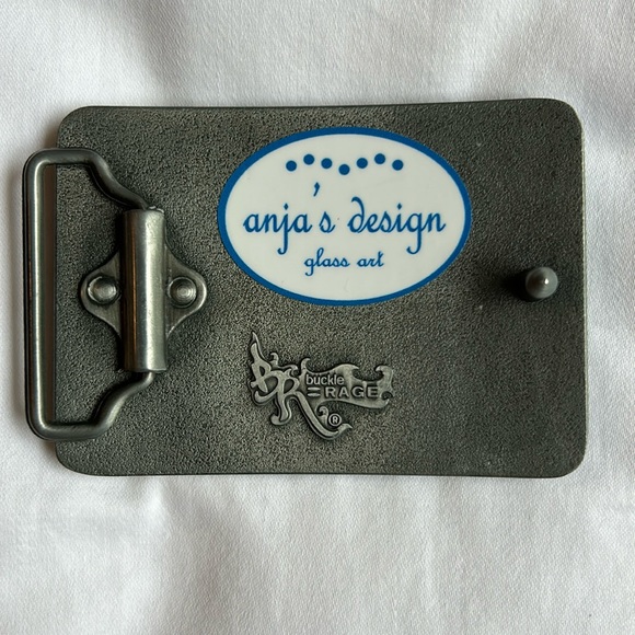 Buckle Rage Anja’s Design Glass Art Belt Buckle, 2 1/2 X 3 1/2. - Picture 2 of 4